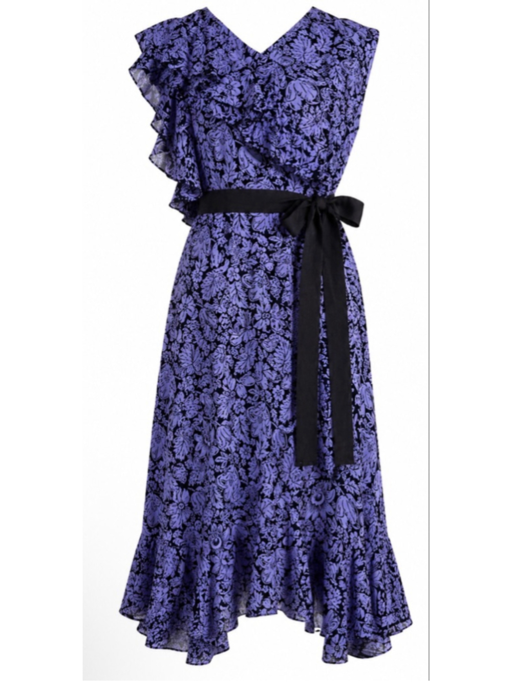 NWT ERDEM Kaylee Floral Midi Dress in Slate Bluish Purple and Black, Size 8